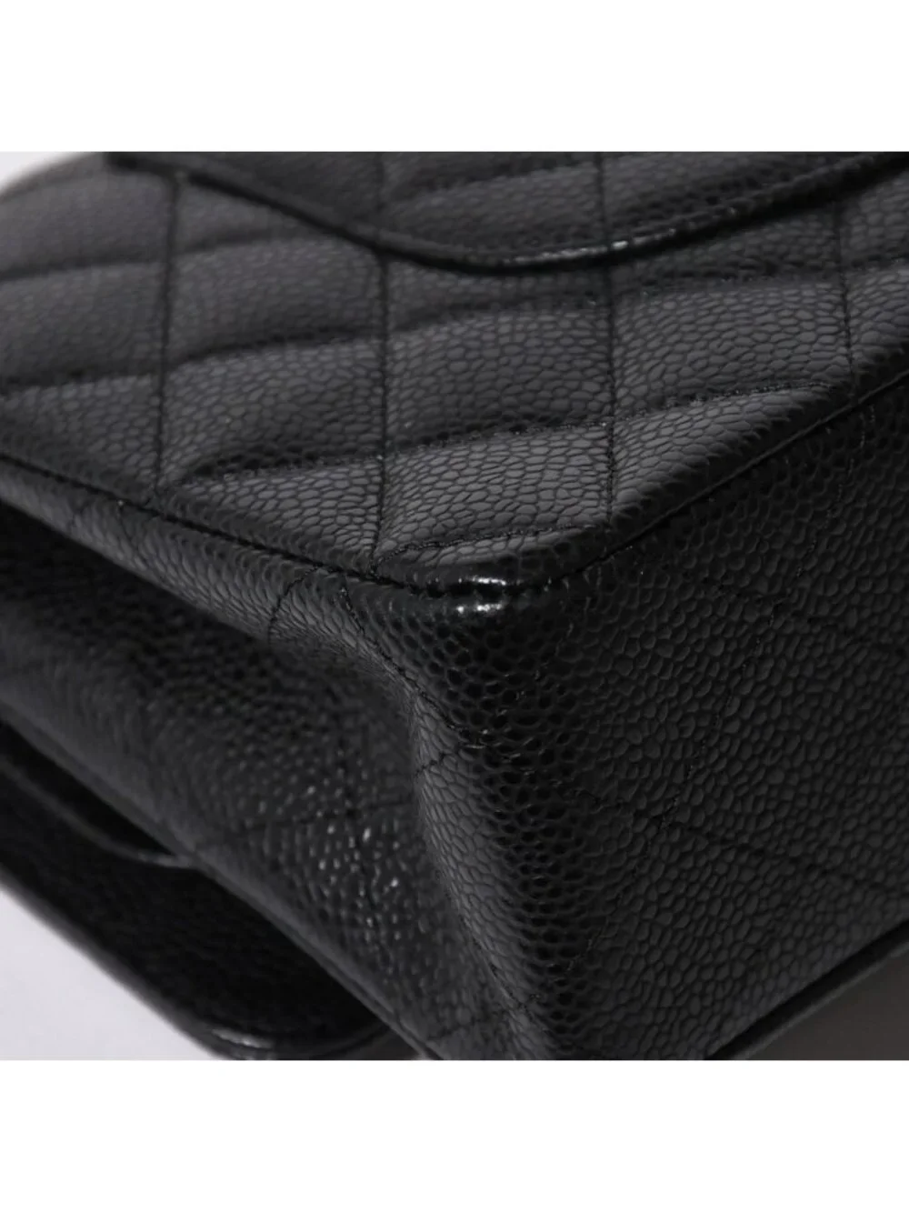Chanel Quilted 25 Double Flap Chain Shoulder Bag CC Logo Caviar Leather Black